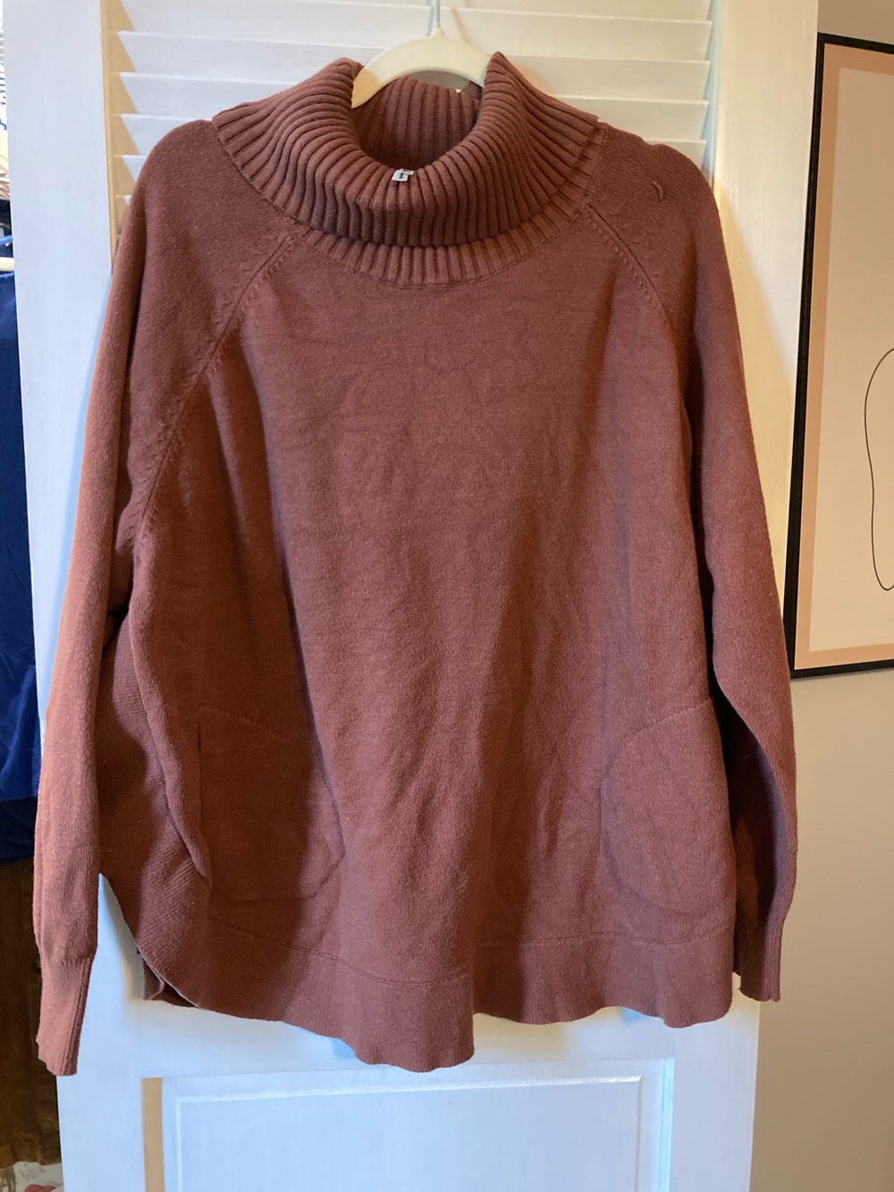 Leo & Nicole Ribbed Cowl-Neck Sweater in Rusty Rose